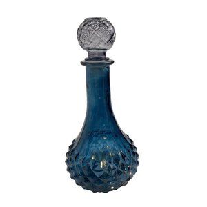 Blue Glass Canister Vase Decor, LED Lights Up Fairy light Crystal Display